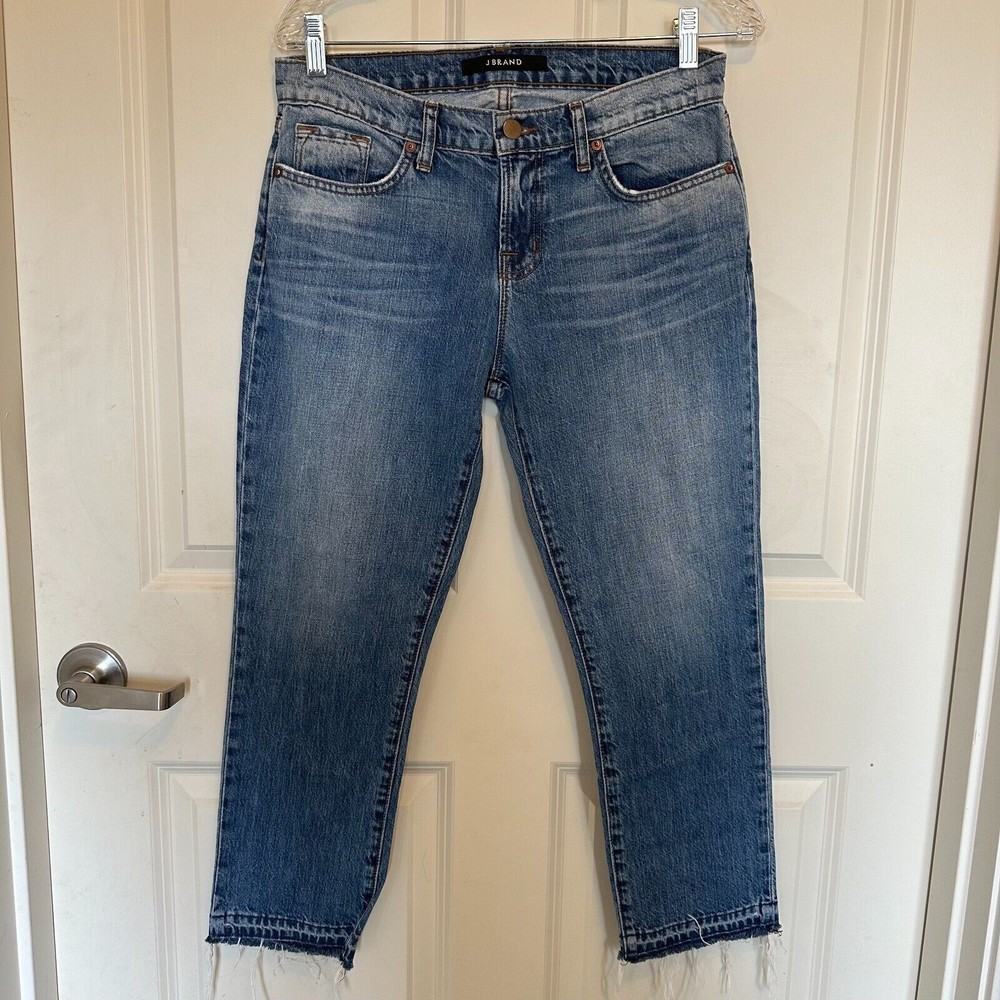 J Brand Mid Rise Straight Leg Jeans Size 26 Raw Hem Cuffed Crop Santiago